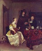 Gerard ter Borch the Younger A Woman playing a Theorbo to Two Men oil painting